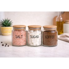Durina Living 3’lü Cam Saklama Kavanozu Seti Ahşap Vakum Kapaklı Kalın Cam 1300 850 630 ml Tea Sugar Coffee Etiketli