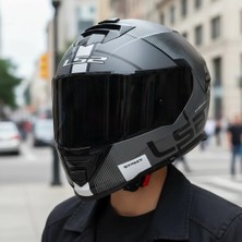 Ls2 Storm 2 Epıc Siyah-Beyaz Kask (Siyah Vizör)