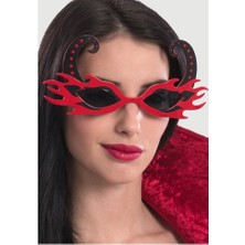 Tuncel Store Siyah Boynuzlu Kırmızı Renk Alevli Parti Gözlüğü 21X10 cm