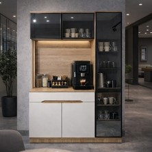 Eymense Modi Kahve Köşesi Mutfak Dolabı Camlı Çok Amaçlı Dolap Ledli Raflı 2 Modüllü