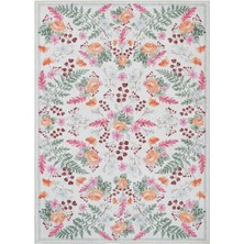 Cool Halı Florence Krem Turuncu Renkli Çiçekli Eskitme Bohem Yıkanan Ince Şönil Dokuma Salon Halısı