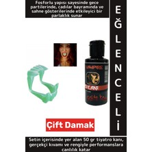 Wintoup Parti Halloween Tiyatro Fosforlu Çift Damak Gerçekçi Korkutucu Takma Vampir Dişi 50 gr Oyun Kanı Set
