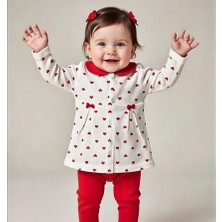 Mini Okyanus Kırmızı Kalpli Pamuklu Kız Bebek Takımı – Uzun Kollu Üst & Alt 2’li Set
