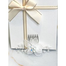 Gold Moda Taraklı Gelin Saç Tokası | Tül Yapraklı Kristal Taşlı Çiçekli Gelin Saç Aksesuarı