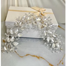 Gold Moda Kristal Boncuklu Sedef Yapraklı Gelin Saç Aksesuarı