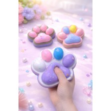 Patladı Gitti Pati Şeklinde Mor Squishy Oyuncak Simli Yumuşak Stres Oyuncağı 12X11 cm