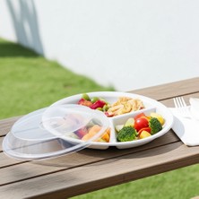 Külsan 117.PW - Tabldot 3'lü Beyaz 3 Bölmeli Yuvarlak Tabak Seti 24 Cm, Thermoset Melamin