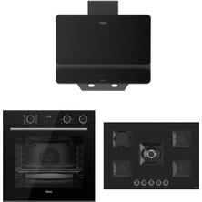 Ferre Siyah Ankastre Set (D080-SA - SS035 75 Cm- XE64CS Fryart Steam Airfry & Buhar Destekli)