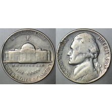 Banknoting Amerika 5 Cent 1945 P Gümüş. Jefferson Nıckel. Ikinci Dünya Savaşı Dönemi.