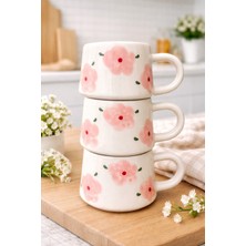 BB DESIGN El Yapımı Pembe Çiçek Desenli Kupa Bardak 200ML