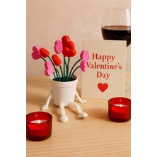 Şimşek 3D Sevgililer Günü Hediyesi Oturan Saksı - Kalp Figürlü Yapay Çiçek Dekoratif Biblo