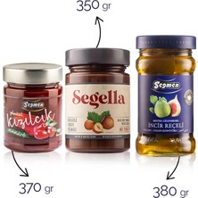 Seğmen Kızılcık Marmelatı 370gr, Taze İncir Reçeli 380gr ve Kakaolu Fındık Kreması 350gr (3 Adet)