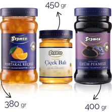 Seğmen Portakal Reçeli, Süzme Çiçek Balı ve Üzüm Pekmezi (3'lü)