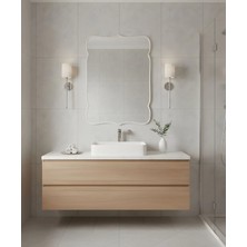 Faw Decor Premium Şık Asimetrik Ahşap Çerçeveli Ayna Ev Dekoru Estetik Duvar Aynası Banyo Aynası