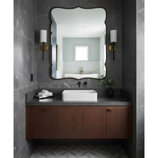 Faw Decor Premium Şık Asimetrik Ahşap Çerçeveli Ayna Ev Dekoru Estetik Duvar Aynası Banyo Aynası