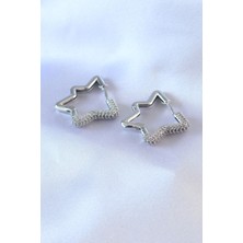 Eco Lounge Gümüş Renk Yıldız Model Zirkon Taşlı Pirinç Kadın Küpe