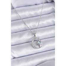 Eco Lounge 316L Çelik Gümüş Renk Zirkon Taşlı Ay Yıldız Model Kadın Kolye