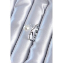 Eco Lounge Gümüş Renk Zirkon Taşlı Incili Kadın Yüzük