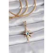 Eco Lounge Pirinç Gold Renk Zirkon Taşlı Kutup Yıldızı Nazar Boncuk Detay Ajda Charm