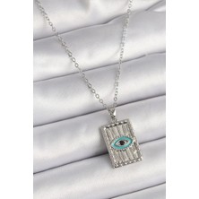 Eco Lounge 316L Çelik Gümüş Renk Zirkon Taşlı Göz Işleme Detaylı Plaka Model Kadın Kolye