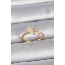 Eco Lounge Pirinç Gümüş Renk Ayarlanabilir Zirkon Taşlı Beyaz Mineli Kalp Model Kadın Yüzük