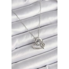 Eco Lounge 316L Çelik Gümüş Renk Zincir Zirkon Taş Detaylı Kalp Model Sonsuzluk Detay Kadın Kolye