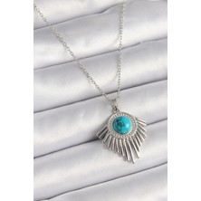 Eco Lounge 316L Çelik Gümüş Renk Zincir Mavi Boncuklu Zirkon Taşlı Kadın Kolye