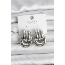 Eco Lounge Gümüş Renk Halka Modelli Pirinç Kadın Küpe