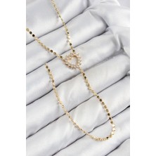Eco Lounge Pirinç Zirkon Taşlı Ezme Zincirli Kalp Model Gold Renk Y Kolye