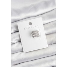 Eco Lounge Pirinç Gümüş Renk Zirkon Taşlı Earcuff Kıkırdak Küpe