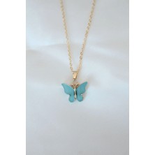 Eco Lounge Gold Kaplama Turkuaz Renk Sedefli Kelebek Kolye
