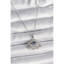 Eco Lounge 316L Çelik Gümüş Renk Zincir Zirkon Taşlı Göz Model Kadın Kolye