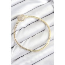 Eco Lounge Pirinç Charm Zirkon Taşlı Kalp Model Gold Renk Kadın Bileklik