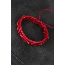 Eco Lounge Kırmızı Renk Ipli Yeni Sezon Deri Erkek Bileklik