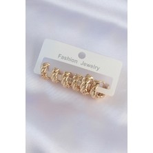Eco Lounge Pirinç Gold Renk Minimal Tırtıklı Küpe Seti