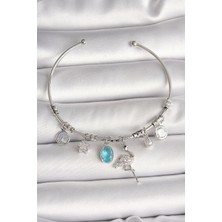 Eco Lounge Pirinç Gümüş Renk Sallantı Zirkon Taşlı Filaminga Figür Charm Kadın Bileklik