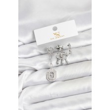 Eco Lounge Pirinç Gümüş Renk Göz ve Kutup Yıldızı Model Ysx Trio Küpe Seti