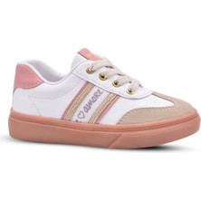 Kids A More Olga Kız Çocuk Bağcıklı ve Fermuarlı Hakiki Deri Beyaz Günlük Ayakkabı