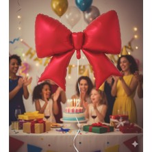 Dodomar 98 cm Kırmızı Fiyonk Folyo Balon - Doğum Günü Parti Dekorasyon Süs Balonu