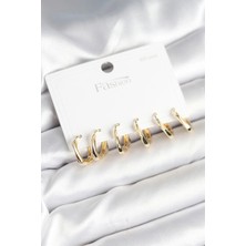 Eco Lounge Gold Renk Pirinç Kare Halka Model 925 Ayar Gümüş Çivili Kadın Küpe Seti