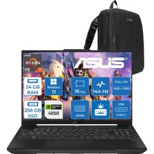 Asus Tuf Gaming A16 (FA607NUQ-GAMING) Amd Ryzen™ 7 170 24GB Ddr5 256GB SSD RTX4050/6GB 140W 16″/fhd+ 16:10 (1920 x 1200, Wuxga) 300 Nits, 144Hz, WIN11HOME Taşınabilir Bilgisayar RL028H06+ZETTAÇANTA