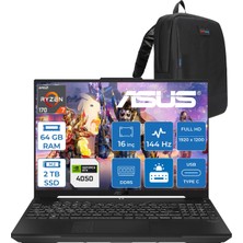 Asus Tuf Gaming A16 (FA607NUQ-GAMING) Amd Ryzen™ 7 170 64GB Ddr5 2tb SSD RTX4050/6GB 140W 16″/fhd+ 16:10 (1920 x 1200, Wuxga) 300 Nits, 144Hz, Freedos Taşınabilir Bilgisayar RL028F24+ZETTAÇANTA