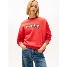 Tommy Hilfiger Tjw Kutulu Kesim Tommy Aplikeli Bisiklet Yaka Kadın Kırmızı Sweatshirt DW0DW22565XK3