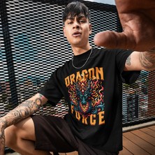 Tişört Kodu Dragon Force Tişört – Alevli Ejderha Baskılı Erkek Streetwear