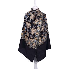 Bursa İpek Siyah Full Işlemeli Suzani Yün Şal