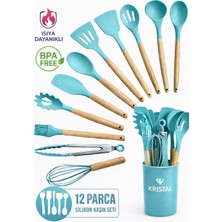 12 Parça Isıya Dayanıklı Yanmaz Yapışmaz Silikon Servis Seti Gerçek Kayın Ağacı Saplı