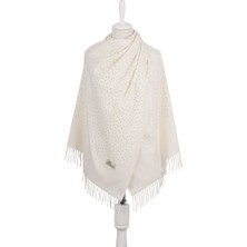 Bursa İpek Krem Düz Renk Taşlı Kışlık Şal