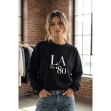 Crystalia Üzeri Yazılı Bisiklet Yaka Siyah Kadın Sweatshirt