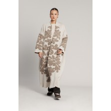 Nisan Triko Çiçek Desenli Uzun Hırka