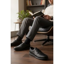 Enoch Hakiki Deri Siyah Ortopedik Bağcıklı Erkek Klasik Baba Ayakkabı